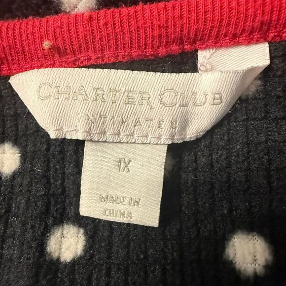 Women’s Charter Club Fleece long sleeve paja sleepshirt in black white & red 1X - Picture 5 of 7